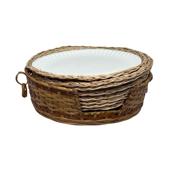 VTG INTERPUR Bamboo Wicker Plates and Basket Holders Four Sets of 8 - Picture 6 of 16